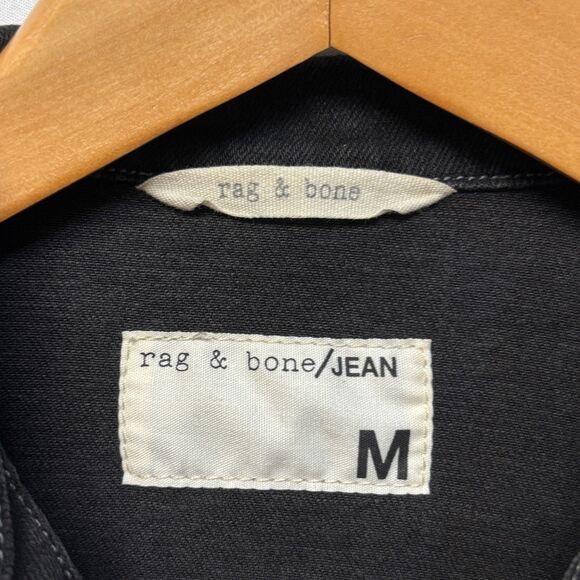 Rag & Bone Women Lamb Leather Sleeve Denim Jacket Size Medium Black D060 -1 - Picture 6 of 15